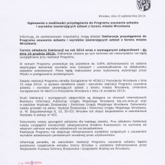 Ogłoszenie o możliwości przystąpienia do „Programu usuwania azbestu” w 2014r.