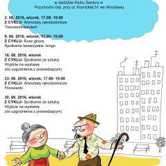 Plan spotkań Klubu Seniora na sierpień